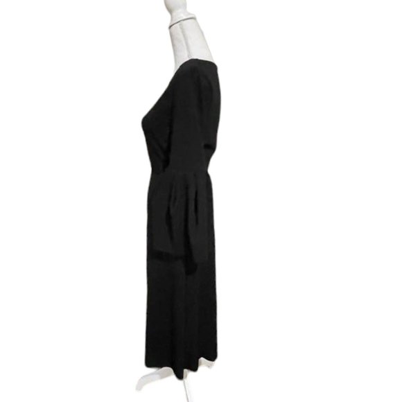 Flattering A-line Midi Little Black Dress with Flouncy Sleeves - Picture 3 of 16